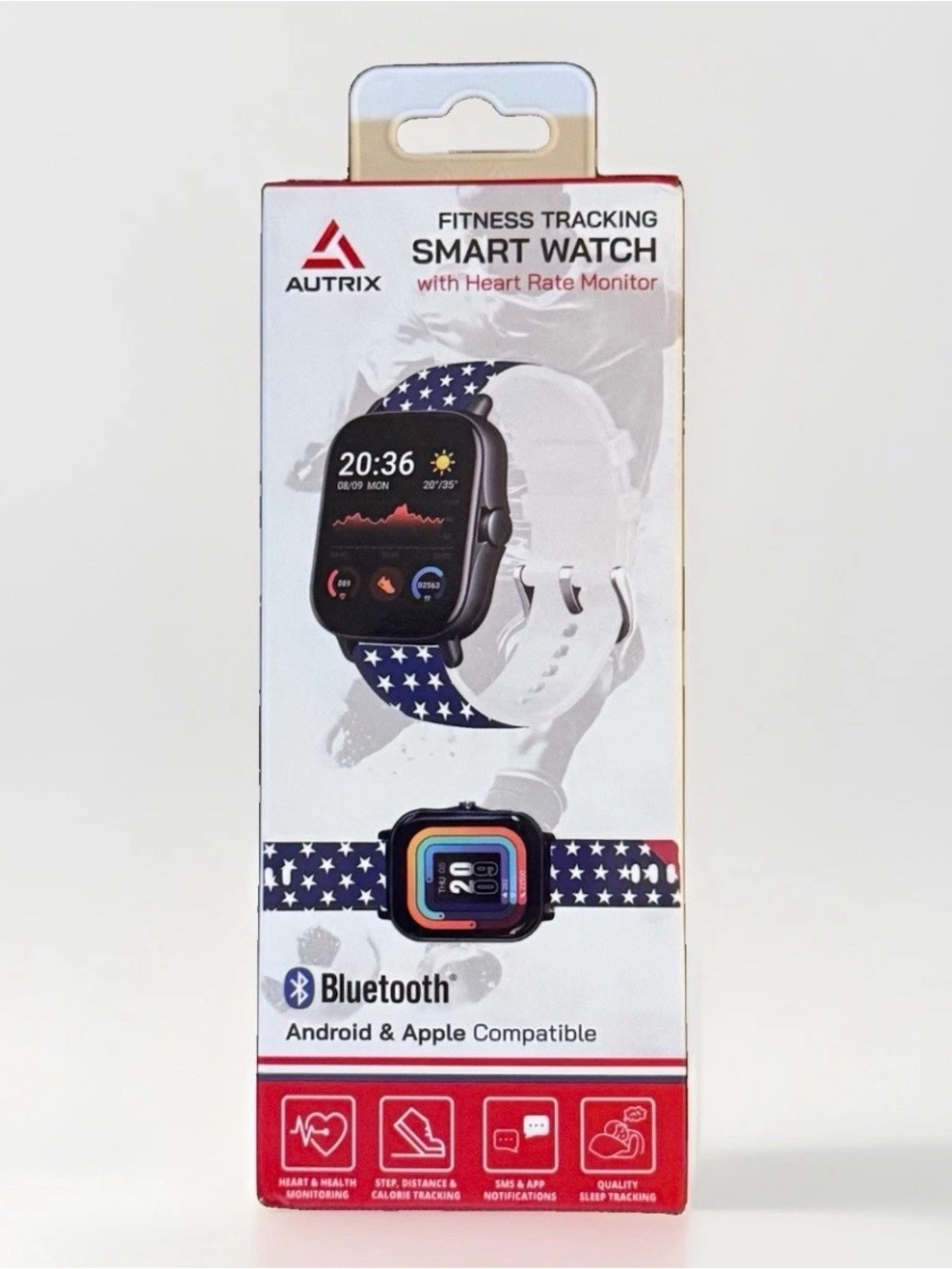 Smart Fitness Watch with White & Blue Star Band